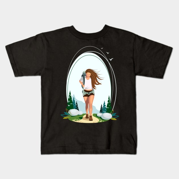 Hiking girl Kids T-Shirt by Design by Arapova